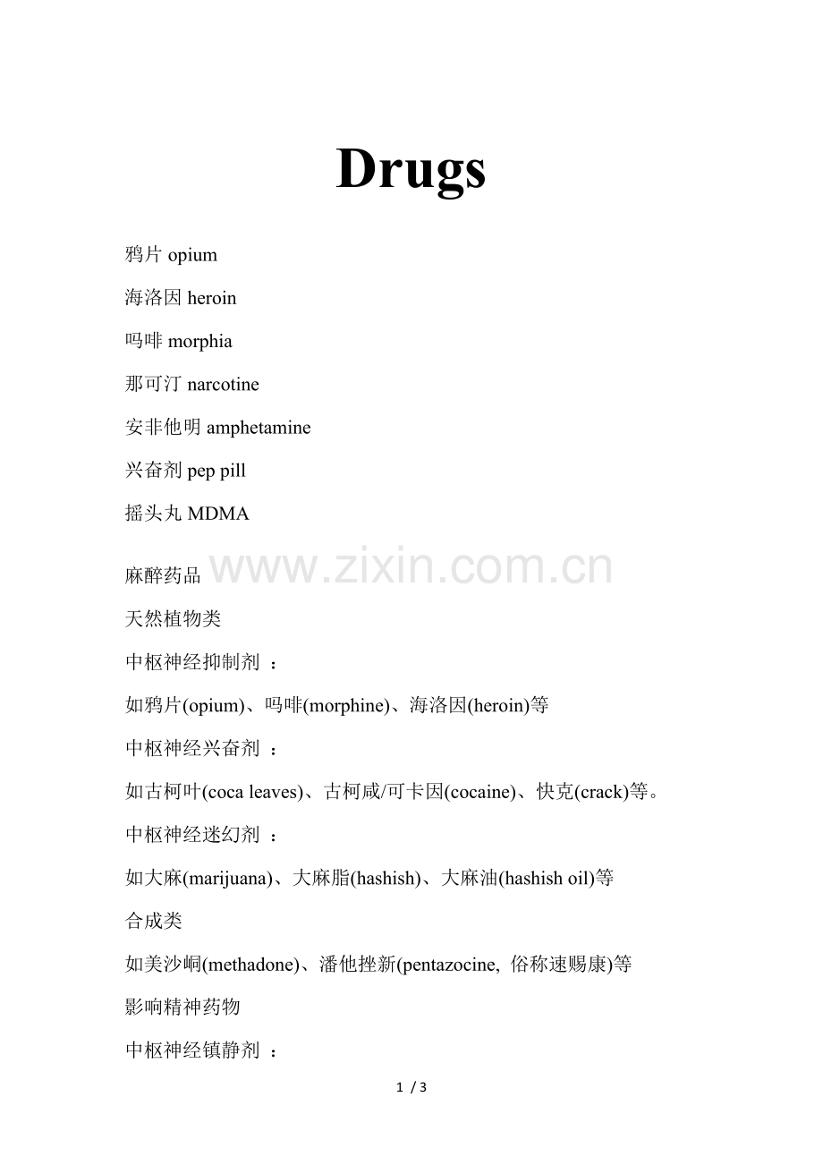 常见毒品的英文名.doc_第1页