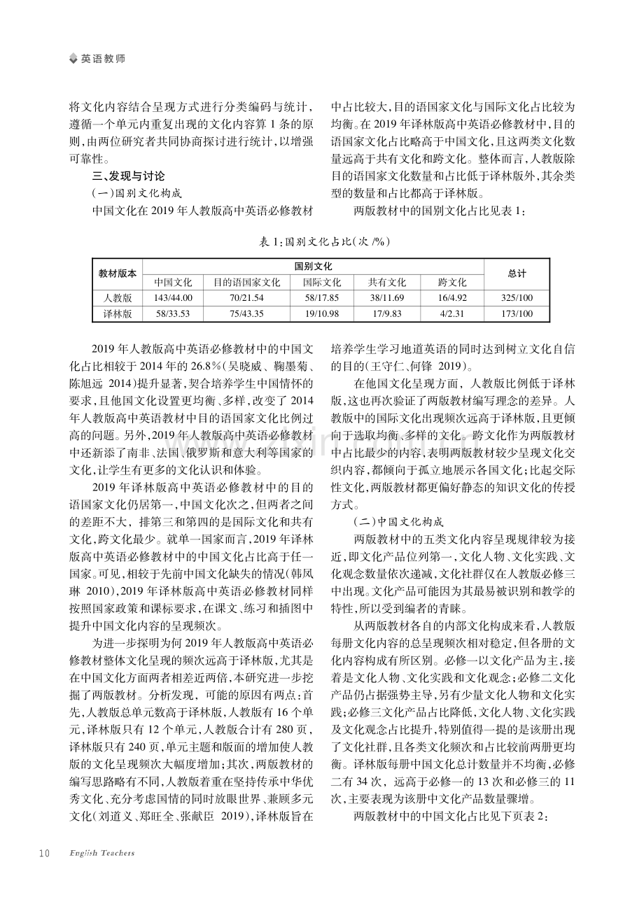 人教版和译林版高中英语教材中的中国文化呈现对比分析.pdf_第3页