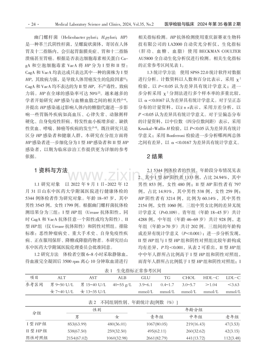 5344例体检者HP感染的分布特征及与肝功、血糖、血脂的相关性分析.pdf_第2页