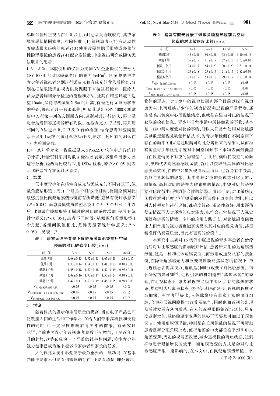 角膜塑形镜对低中度青少年近视患者对比敏感度的影响.pdf_第2页