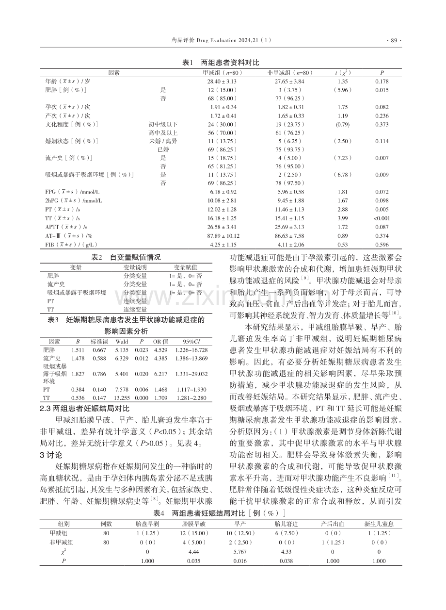 妊娠期糖尿病患者发生甲状腺功能减退症的影响因素分析及对妊娠结局的影响.pdf_第3页