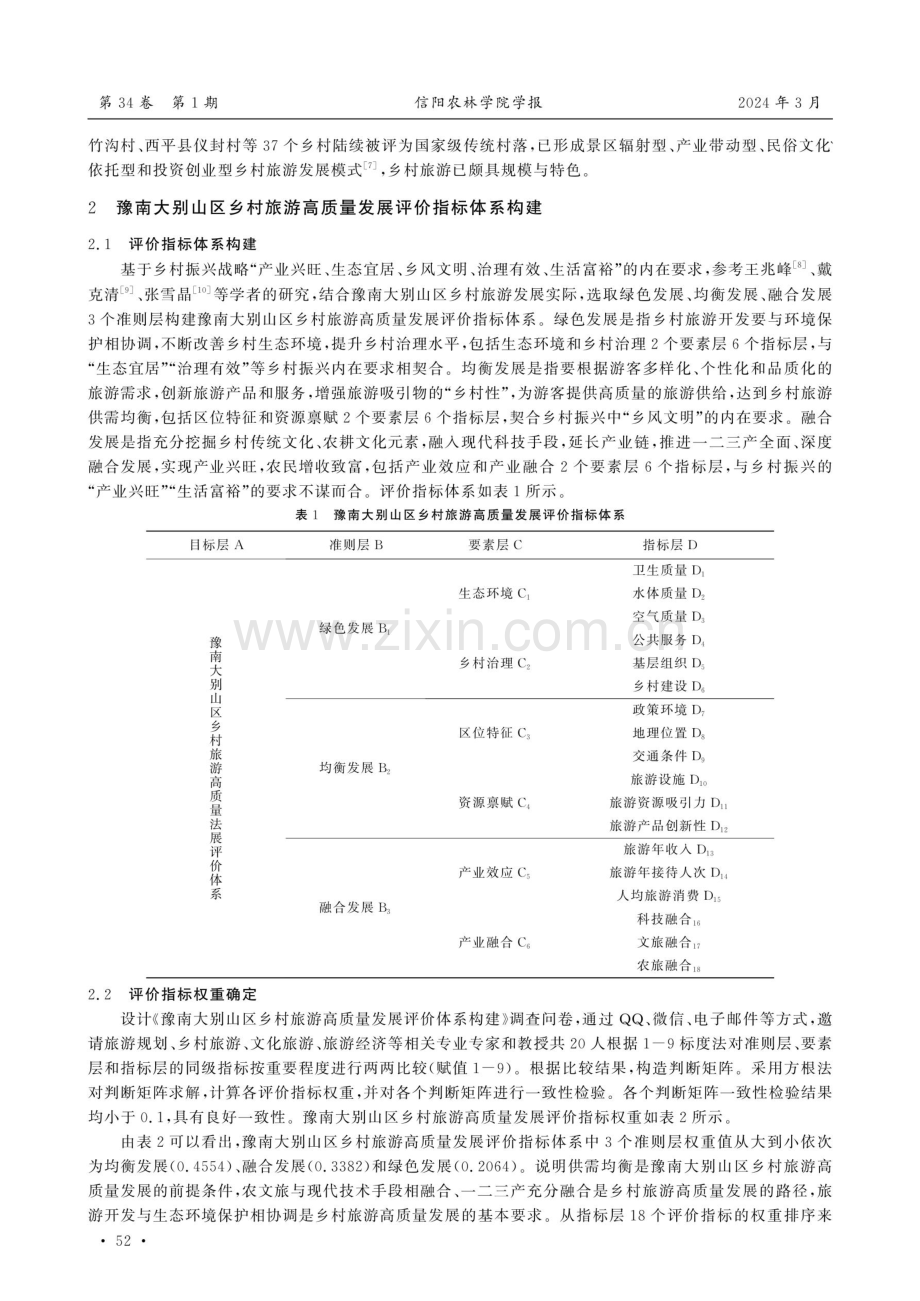 乡村振兴背景下豫南大别山区乡村旅游高质量发展评价.pdf_第2页