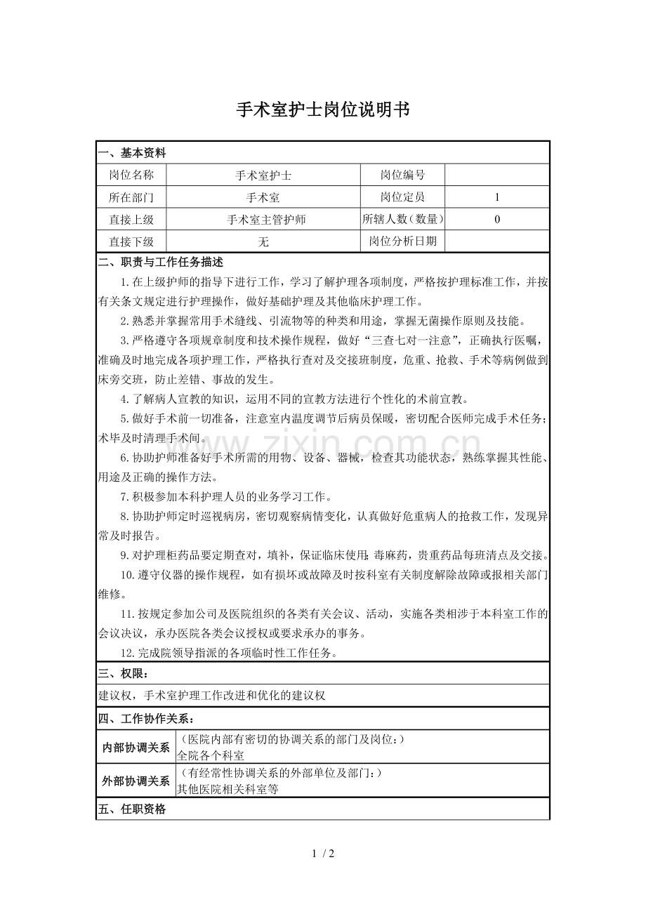 手术室护士岗位说明书.doc_第1页