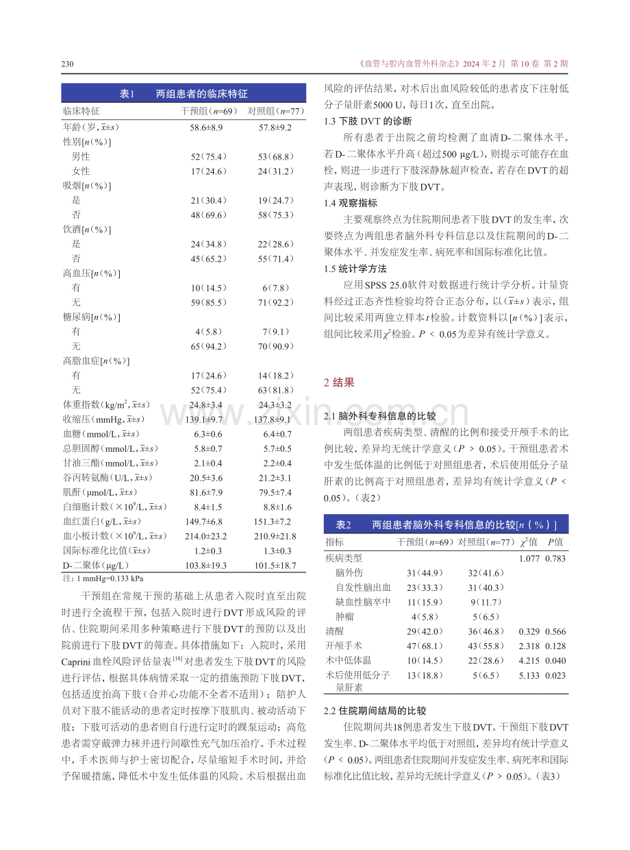 全流程干预对脑外科手术重症患者住院期间下肢深静脉血栓的预防价值.pdf_第3页