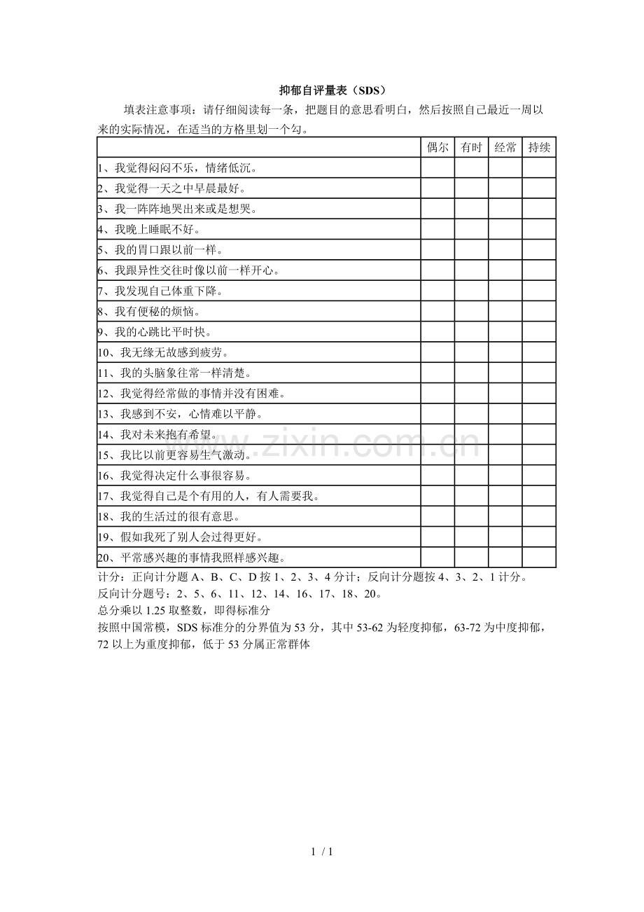 抑郁自评量表SDS.doc_第1页