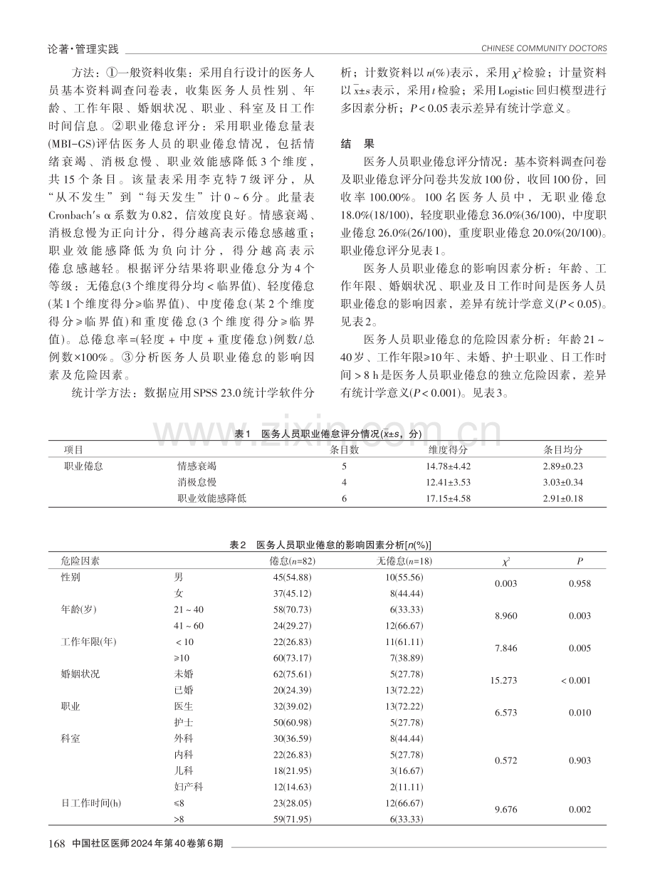 公立医院医务人员职业倦怠现状及危险因素分析.pdf_第2页