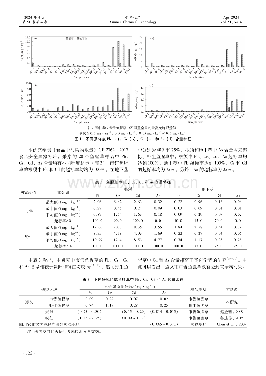 鱼腥草中重金属含量特征及健康风险评价.pdf_第3页