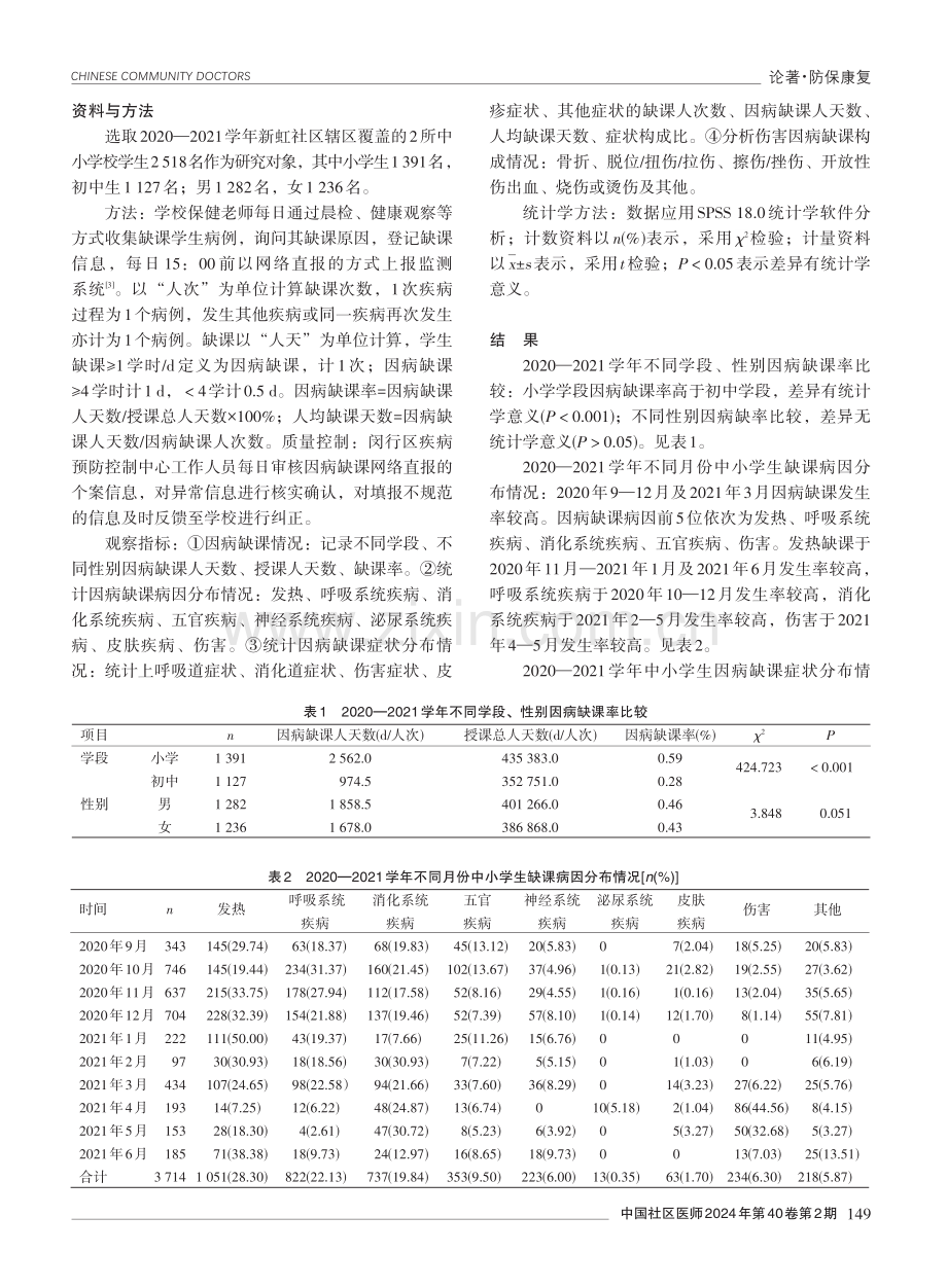 2020—2021学年上海市新虹社区中小学校因病缺课监测数据分析.pdf_第2页