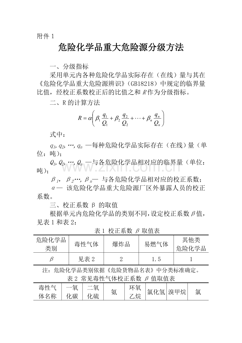 危险化学品重大危险源分级方法.doc_第1页