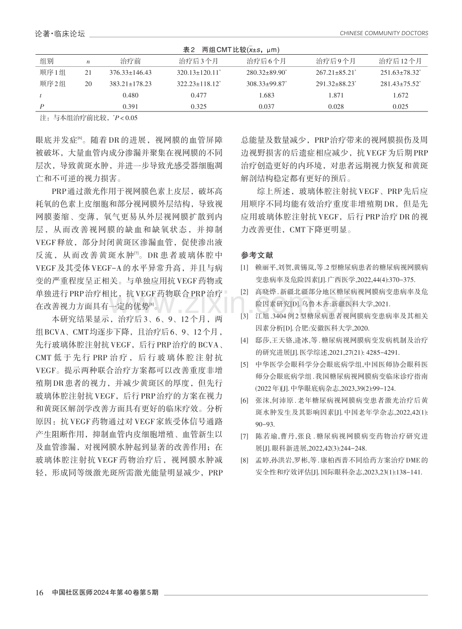 玻璃体腔注射抗血管内皮生长因子、全视网膜激光光凝术先后应用顺序不同治疗重度非增殖期糖尿病视网膜病变的效果比较.pdf_第3页