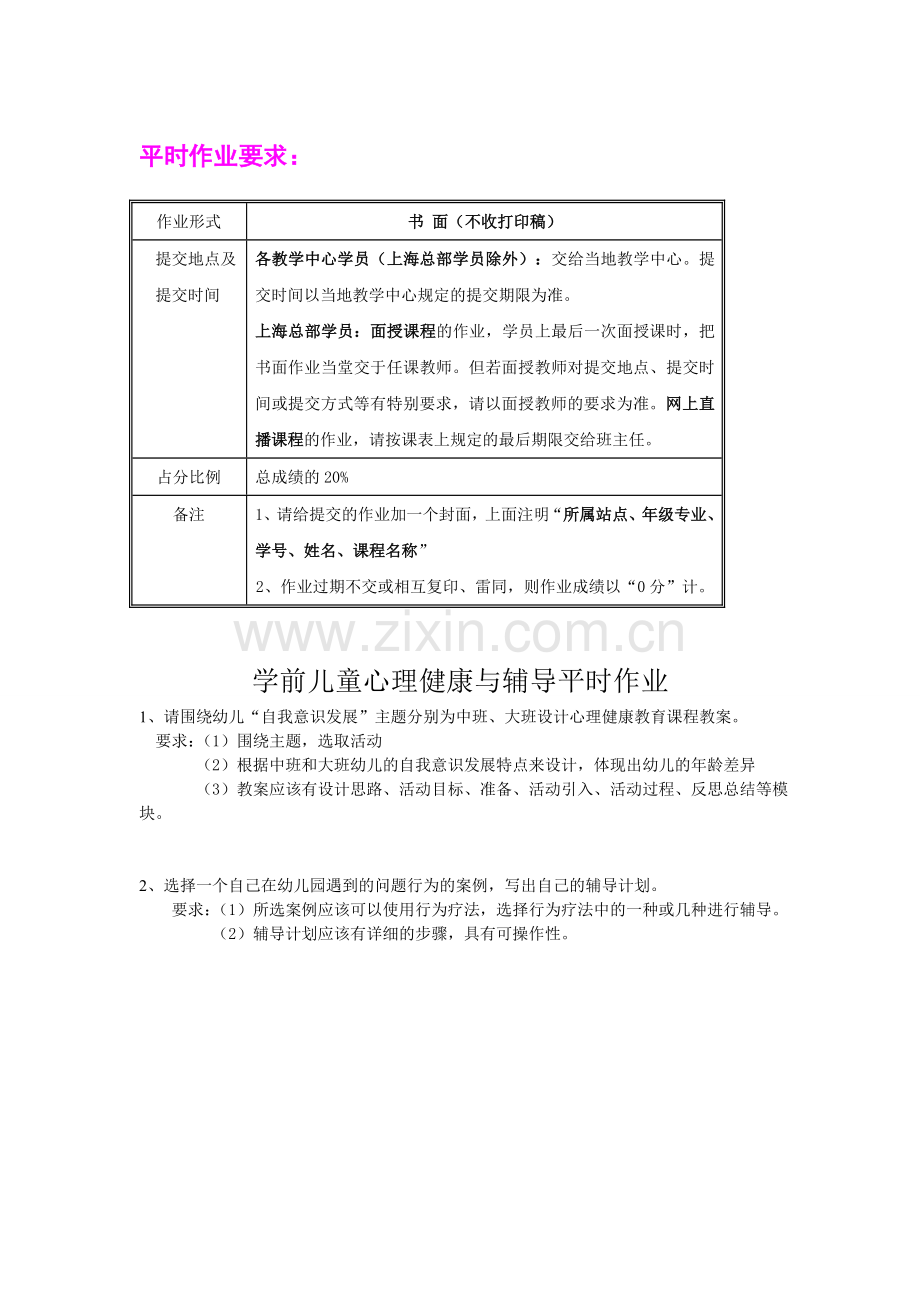 学前儿童心理健康与辅导平时作业.doc_第1页