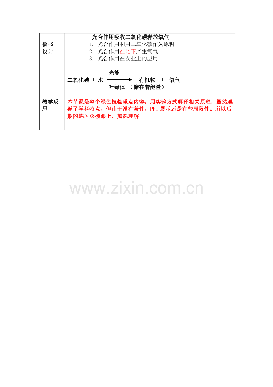 光合作用吸收二氧化碳释放氧气(修改教案及反思).doc_第3页