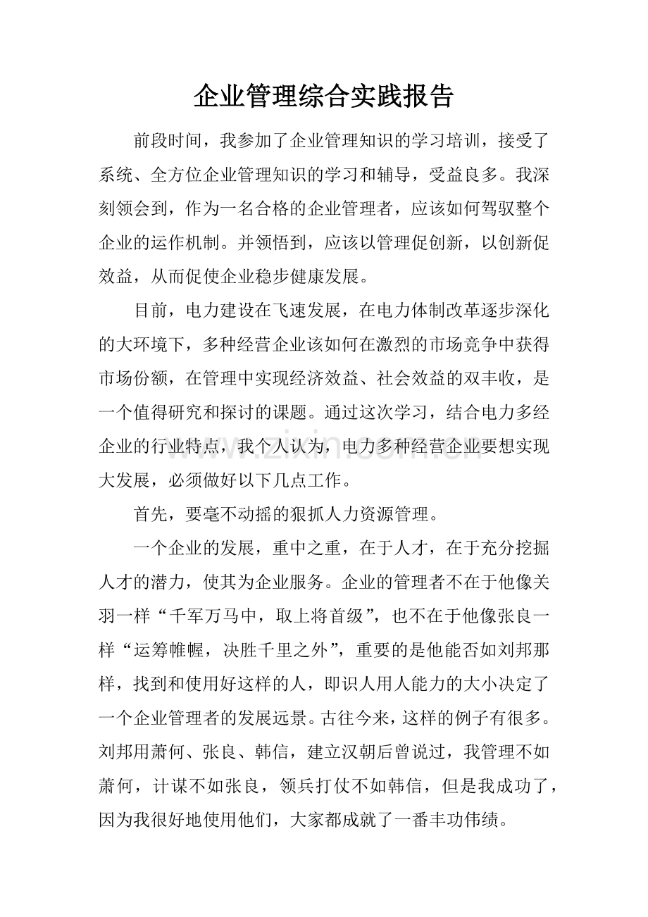 企业管理综合实践报告.doc_第1页