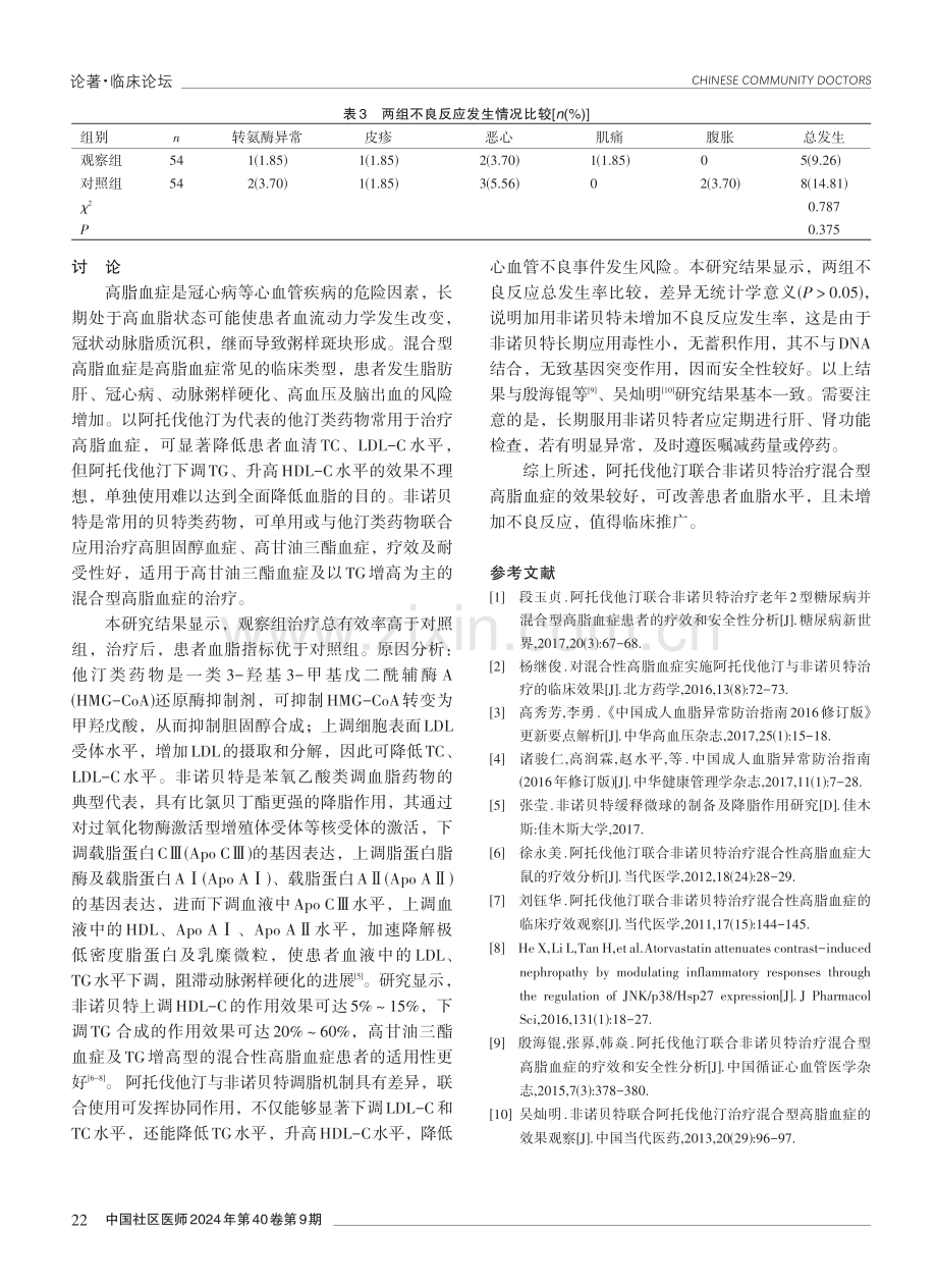 阿托伐他汀联合非诺贝特治疗混合型高脂血症的效果分析.pdf_第3页