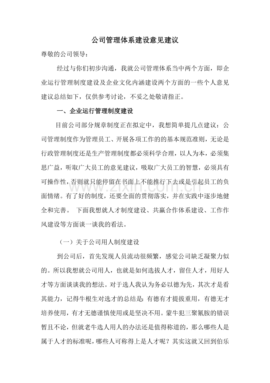 关于公司管理体系建设的意见建议.doc_第1页