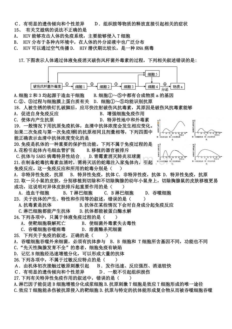 人体免疫与稳态测试题.doc_第2页