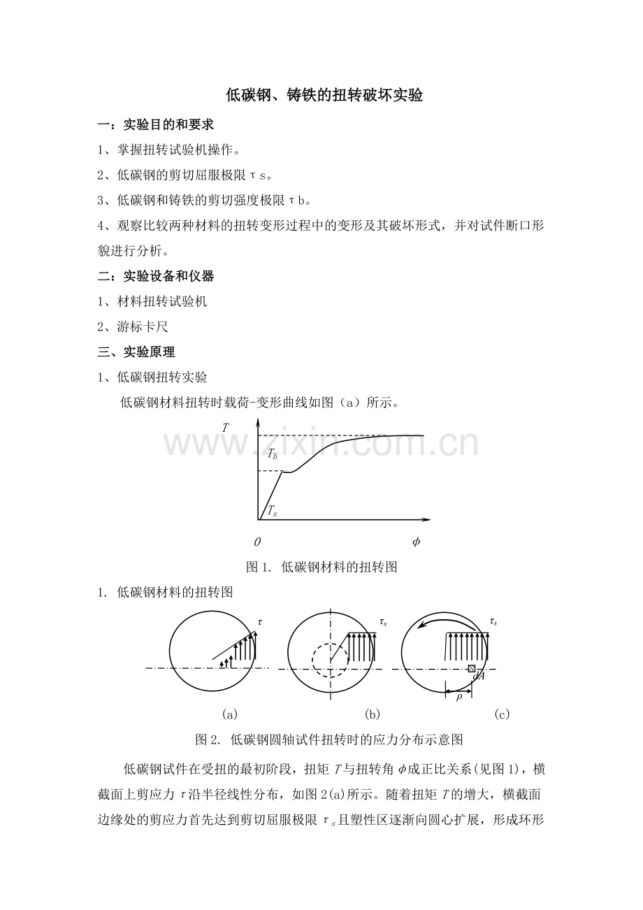 低碳钢、铸铁的扭转破坏实验报告.doc_第1页