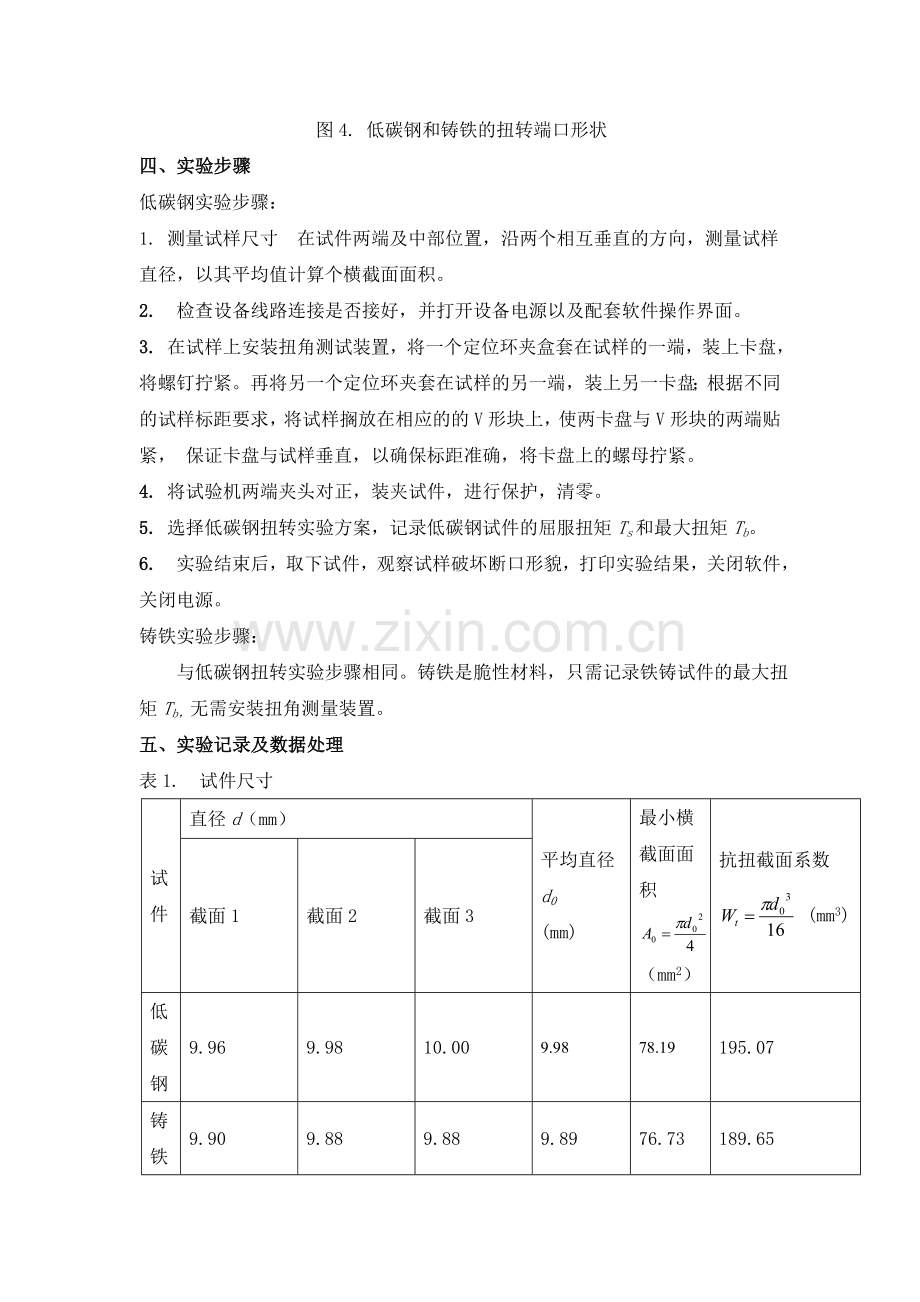 低碳钢、铸铁的扭转破坏实验报告.doc_第3页