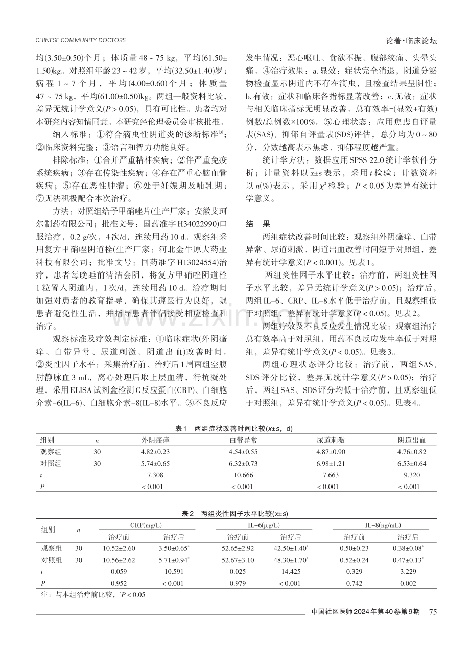 复方甲硝唑阴道栓治疗滴虫性阴道炎的效果分析.pdf_第2页