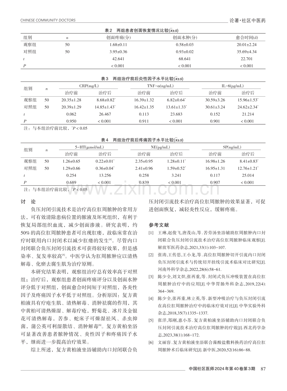 复方黄柏液坐浴辅助内口封闭联合负压封闭引流技术治疗高位肛周脓肿的效果.pdf_第3页