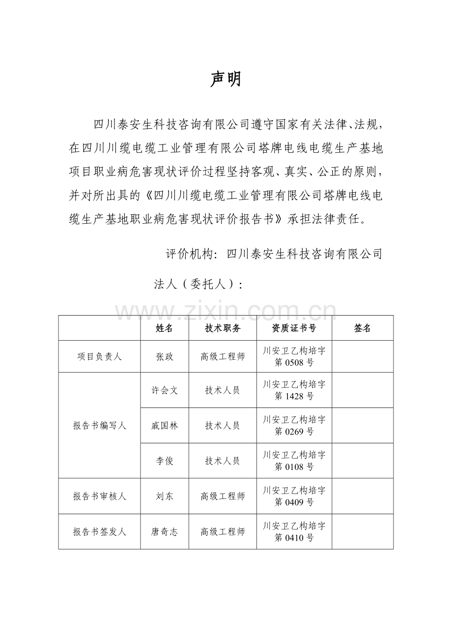 四川川缆电缆工业管理有限公司塔牌电线电缆生产基地职业病危害现状评价报告书.docx_第2页