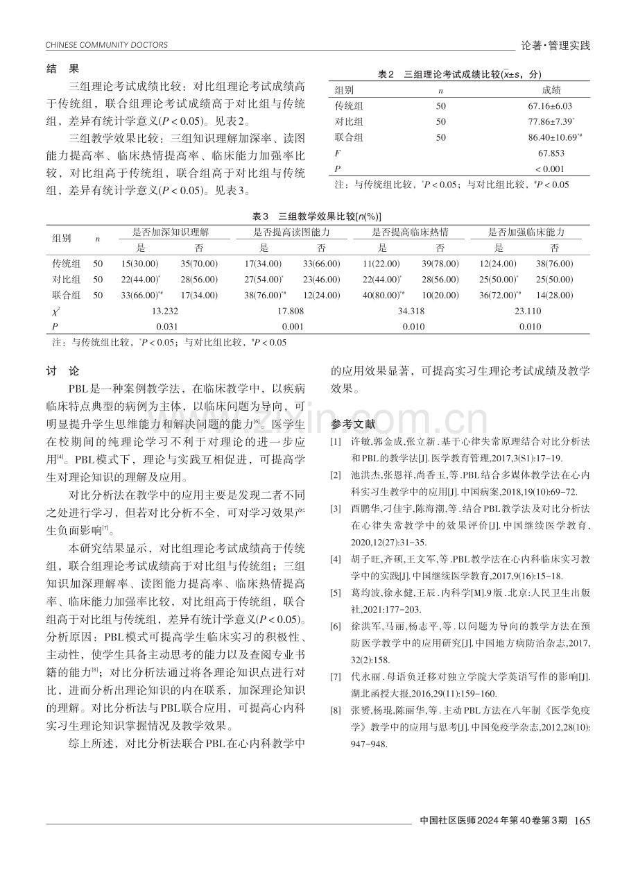 对比分析法联合以问题为导向的教学方法在心内科教学中的应用效果分析.pdf_第3页