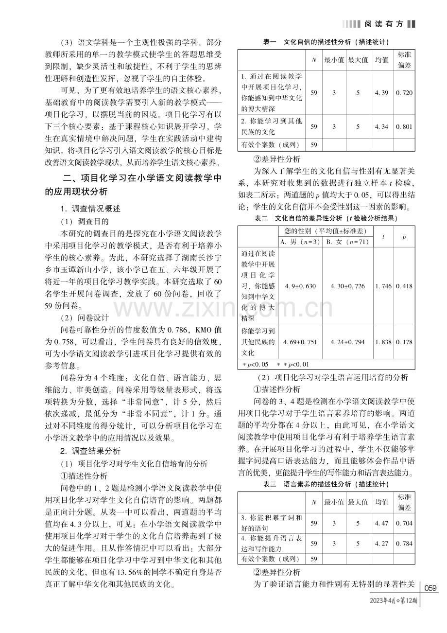 语文核心素养视角下项目化学习应用现状———以小学语文阅读教学为例.pdf_第2页