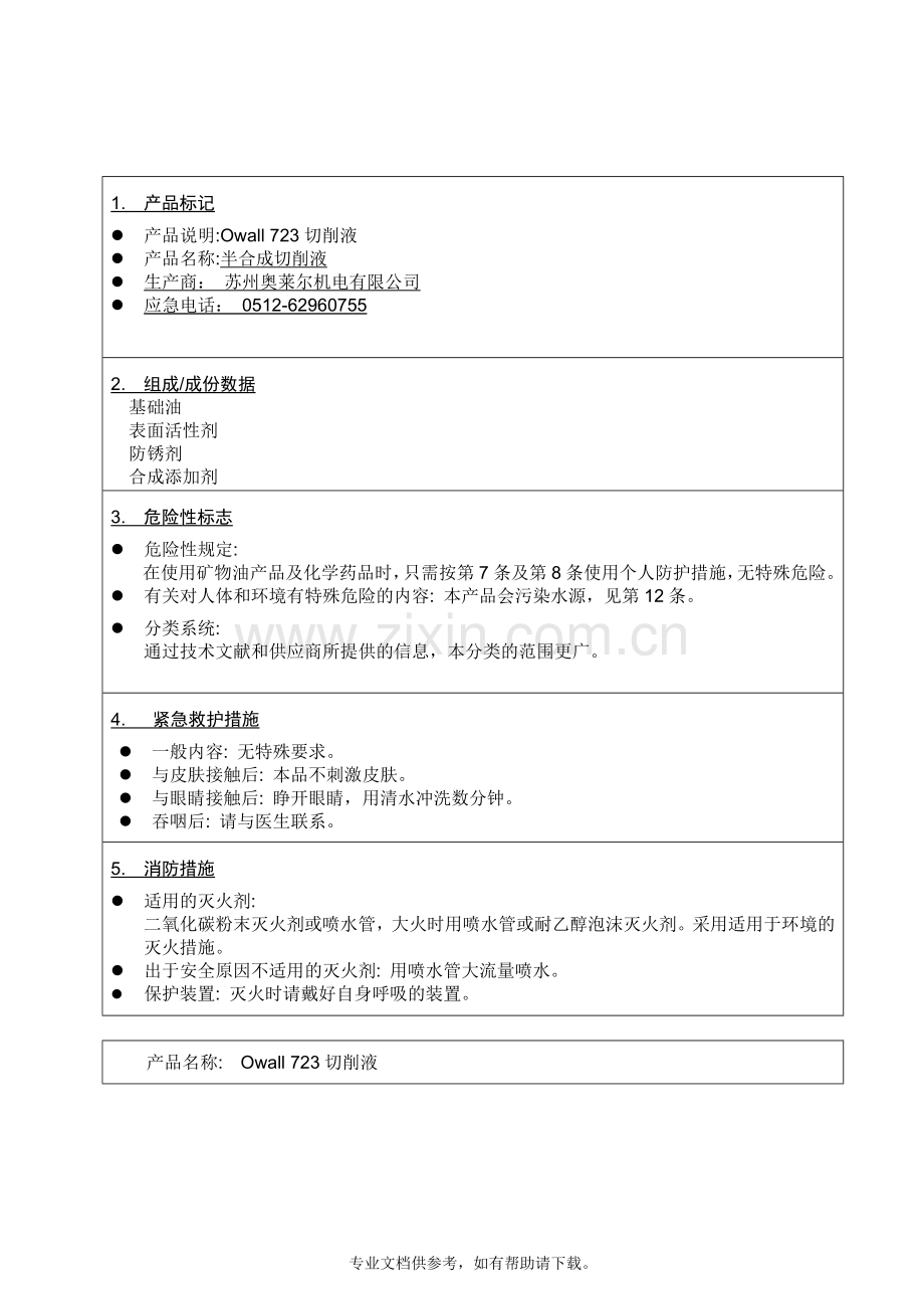 切削液-中文MSDS.doc_第1页