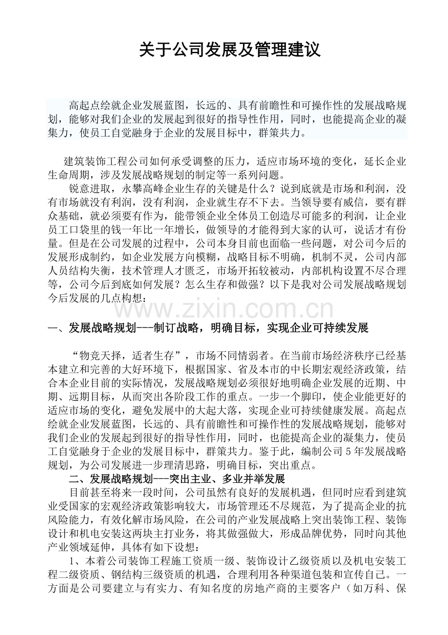 关于公司发展与管理建议.doc_第1页