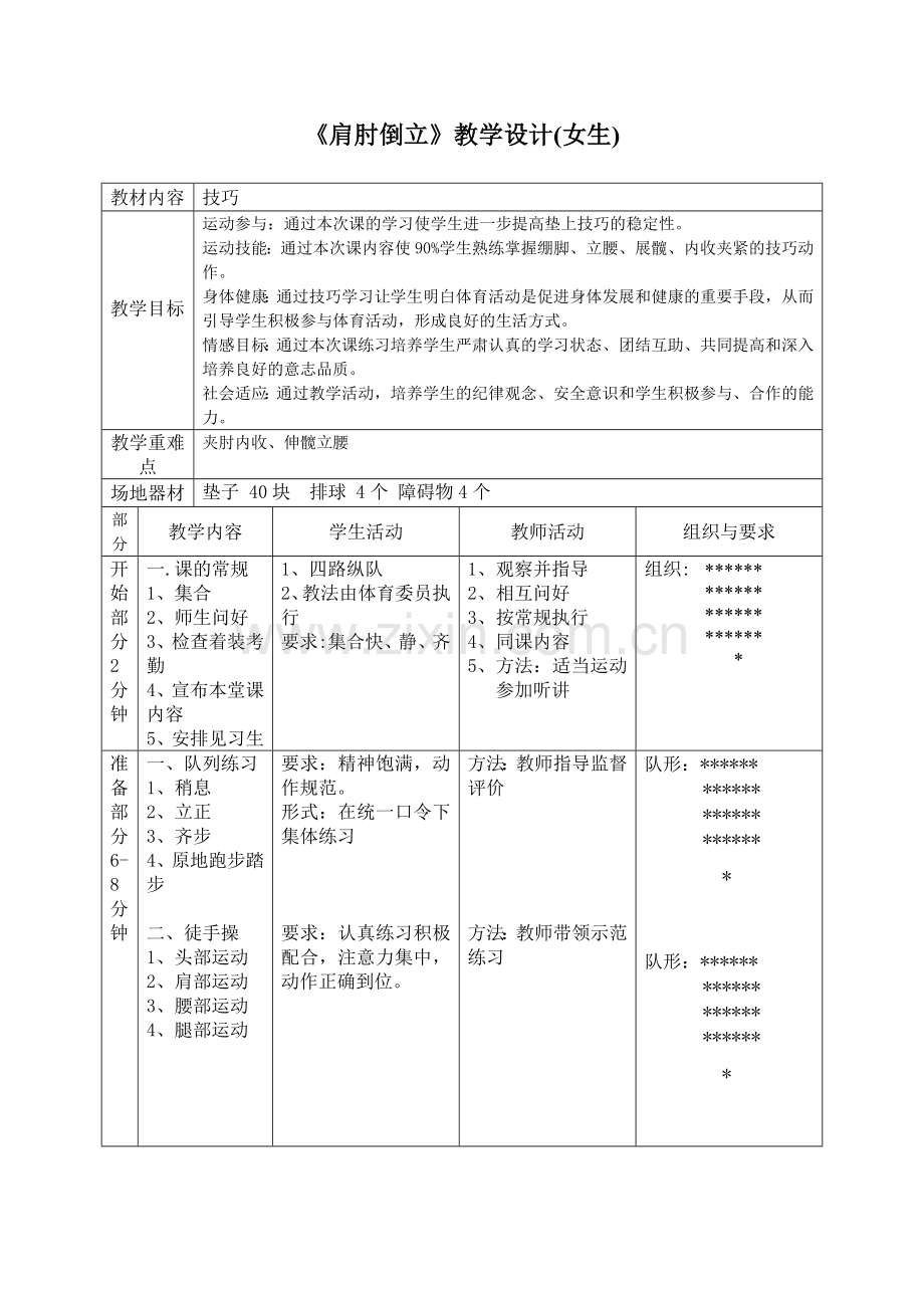 初一肩肘倒立教学设计.doc_第1页