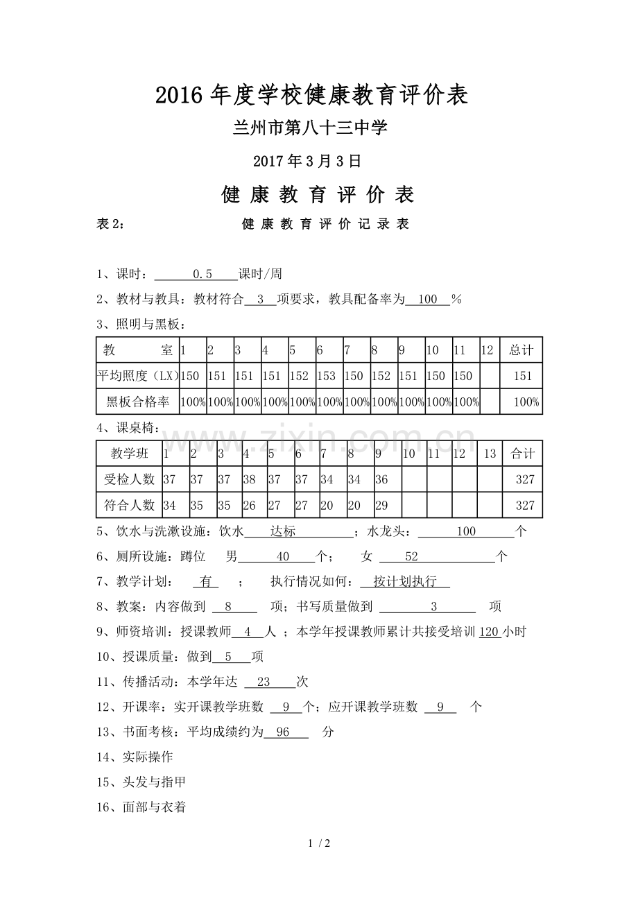 健康教育评价表.doc_第1页