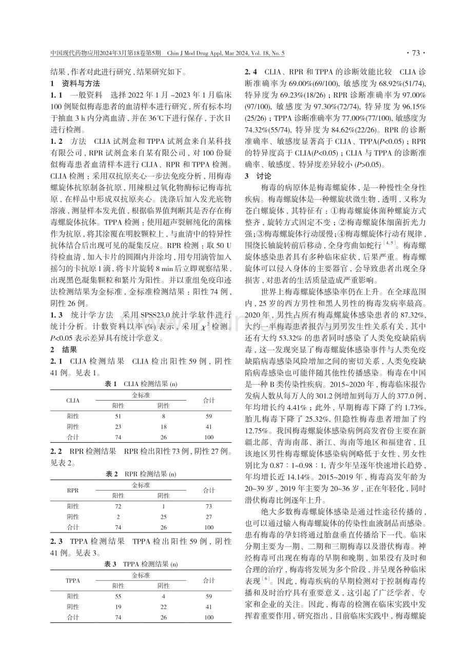 CLIA、RPR、TPPA检测血清中梅毒螺旋体抗体的价值分析.pdf_第2页