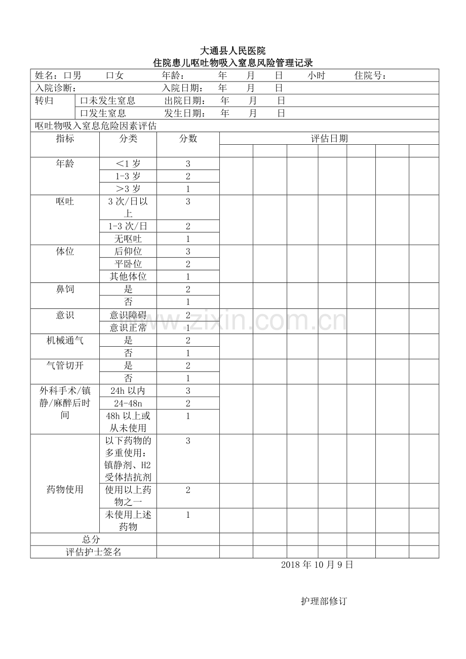 呕吐物吸入窒息管理记录.doc_第1页