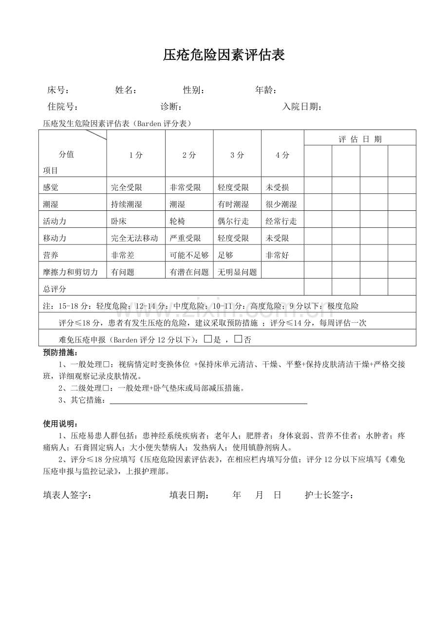 压疮危险因素评估表.doc_第1页