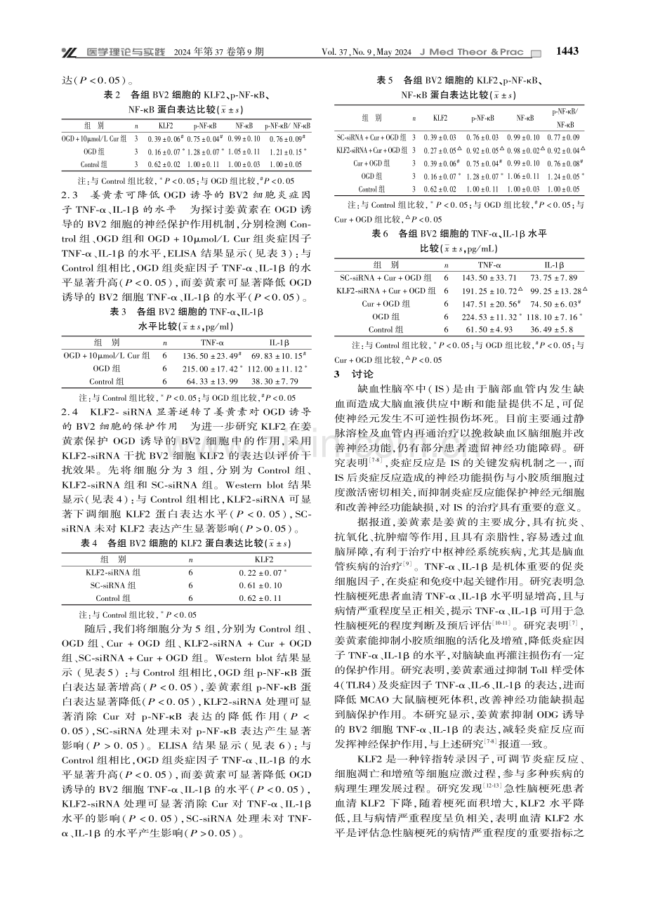 姜黄素调控KLF2表达对BV2细胞OGD模型中的作用及机制.pdf_第3页