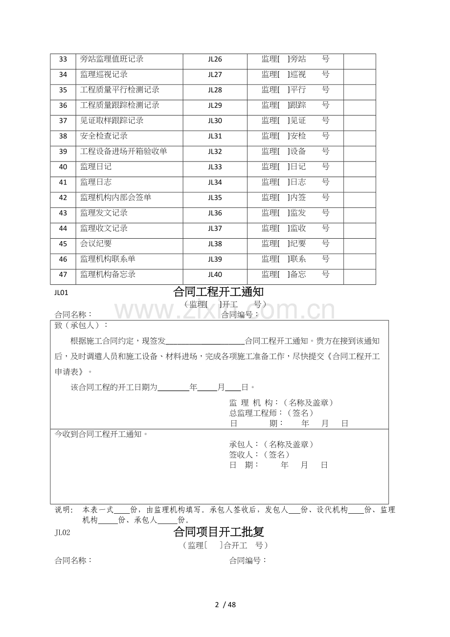 2014水利工程施工监理规范SL288-2014监理表格.doc_第2页