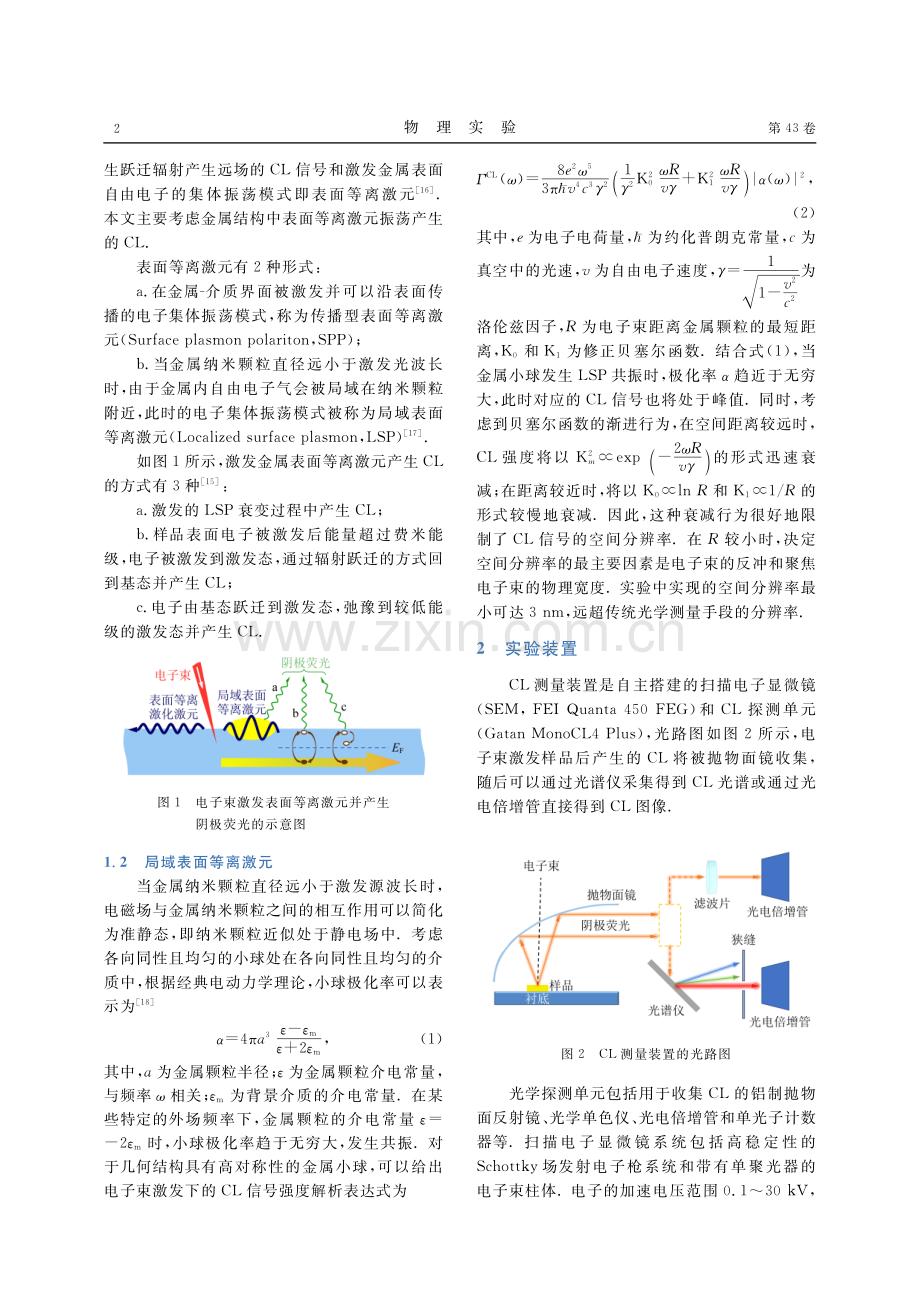金属纳米圆盘等离激元共振的阴极荧光表征.pdf_第2页
