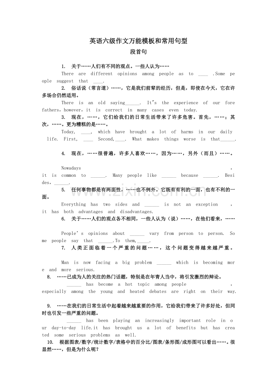 英语六级作文万能模板和常用句型.doc_第1页