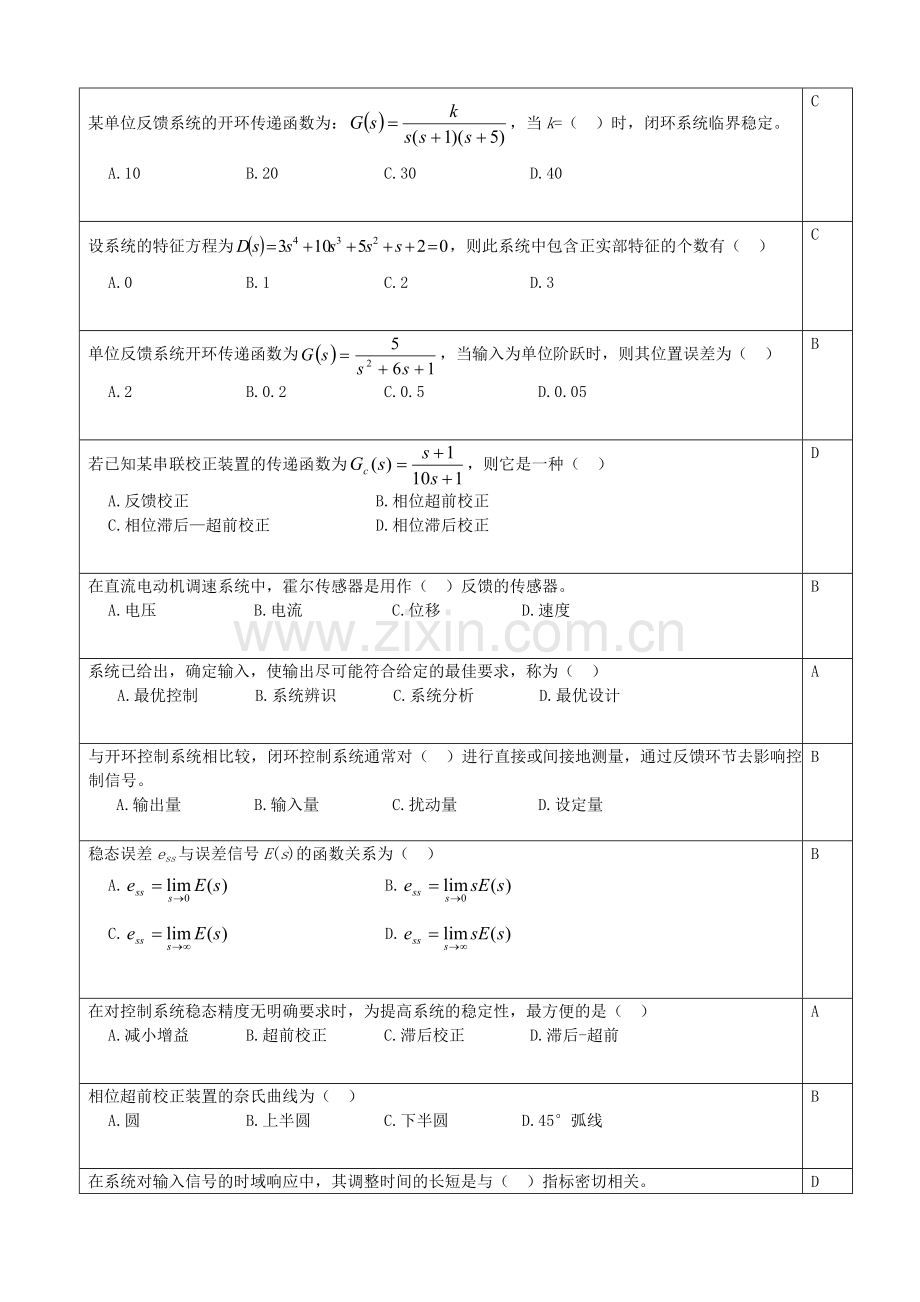 精选-自动控制单选题参考答案.doc_第2页