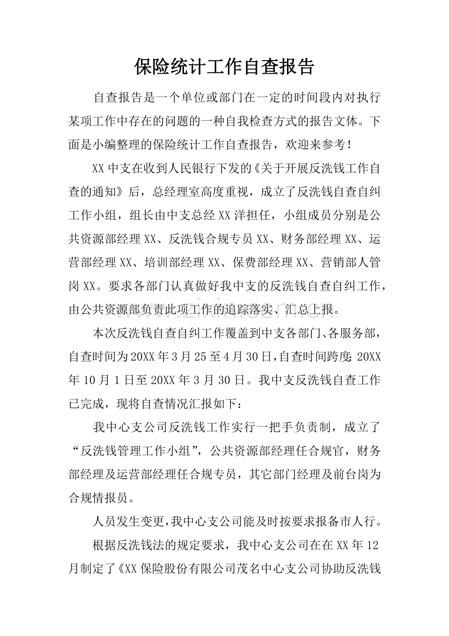 保险统计工作自查报告.docx_第1页