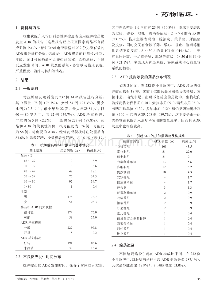 介入治疗科患者抗肿瘤药物不良反应报告分析.pdf_第2页