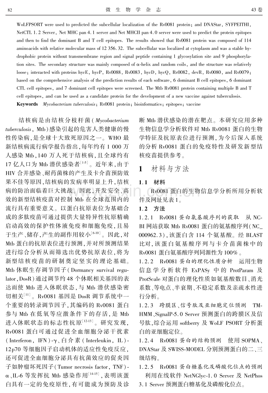 结核分枝杆菌Rv0081基因编码蛋白的生物信息学分析.pdf_第2页