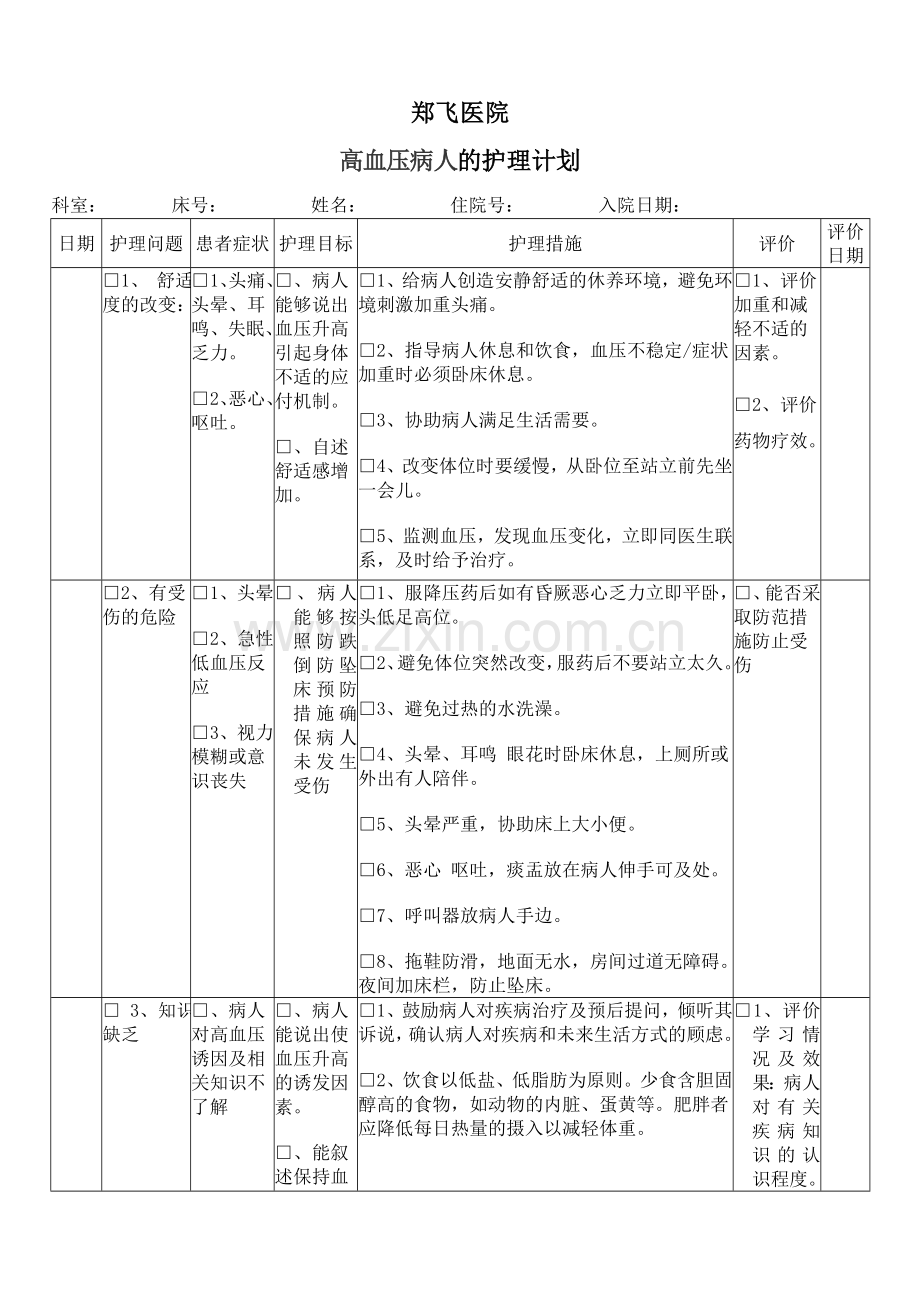 高血压护理计划单.doc_第1页