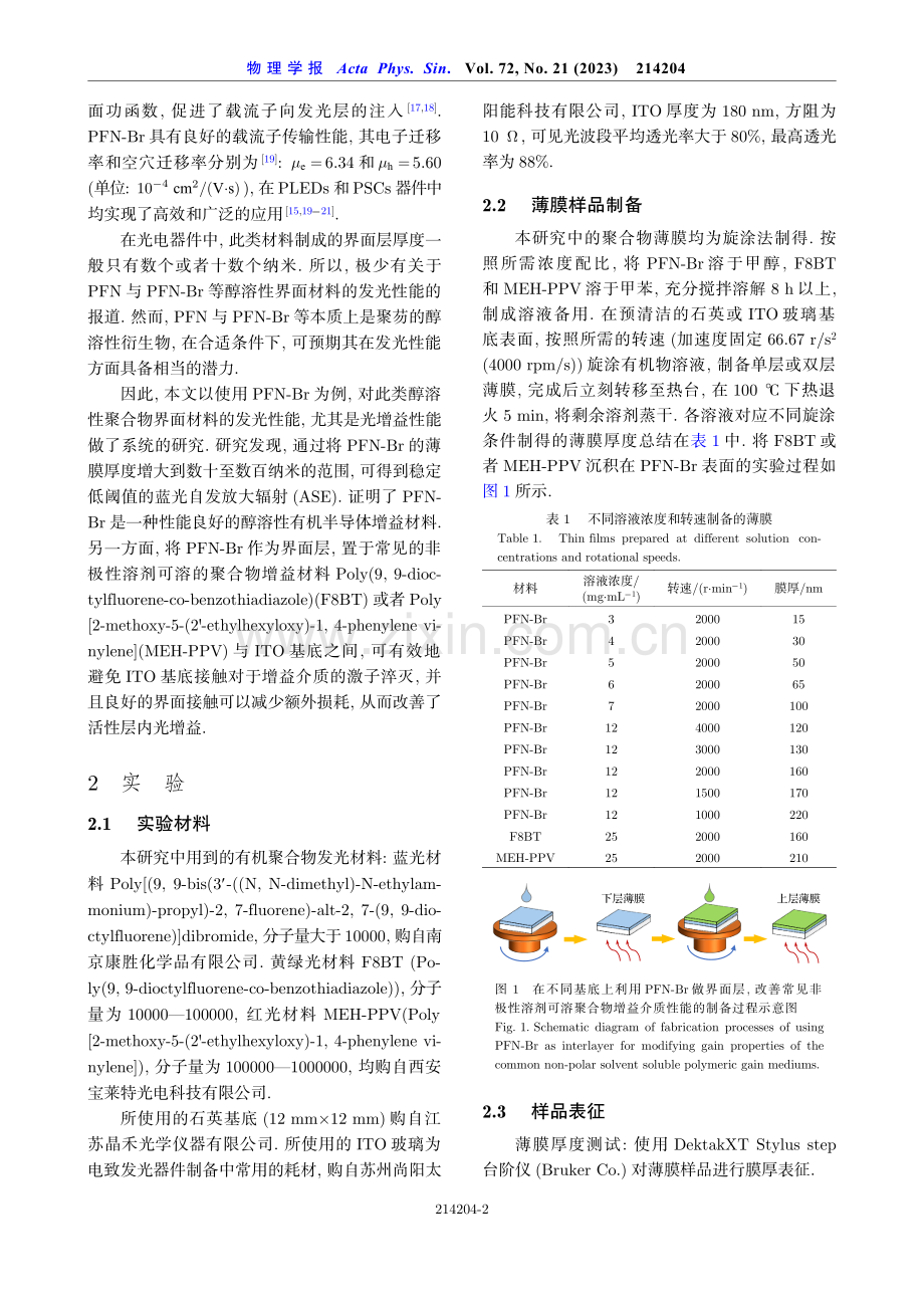 界面材料PFN-Br的光放大性质及其在电泵浦有机激光中的应用潜力.pdf_第2页