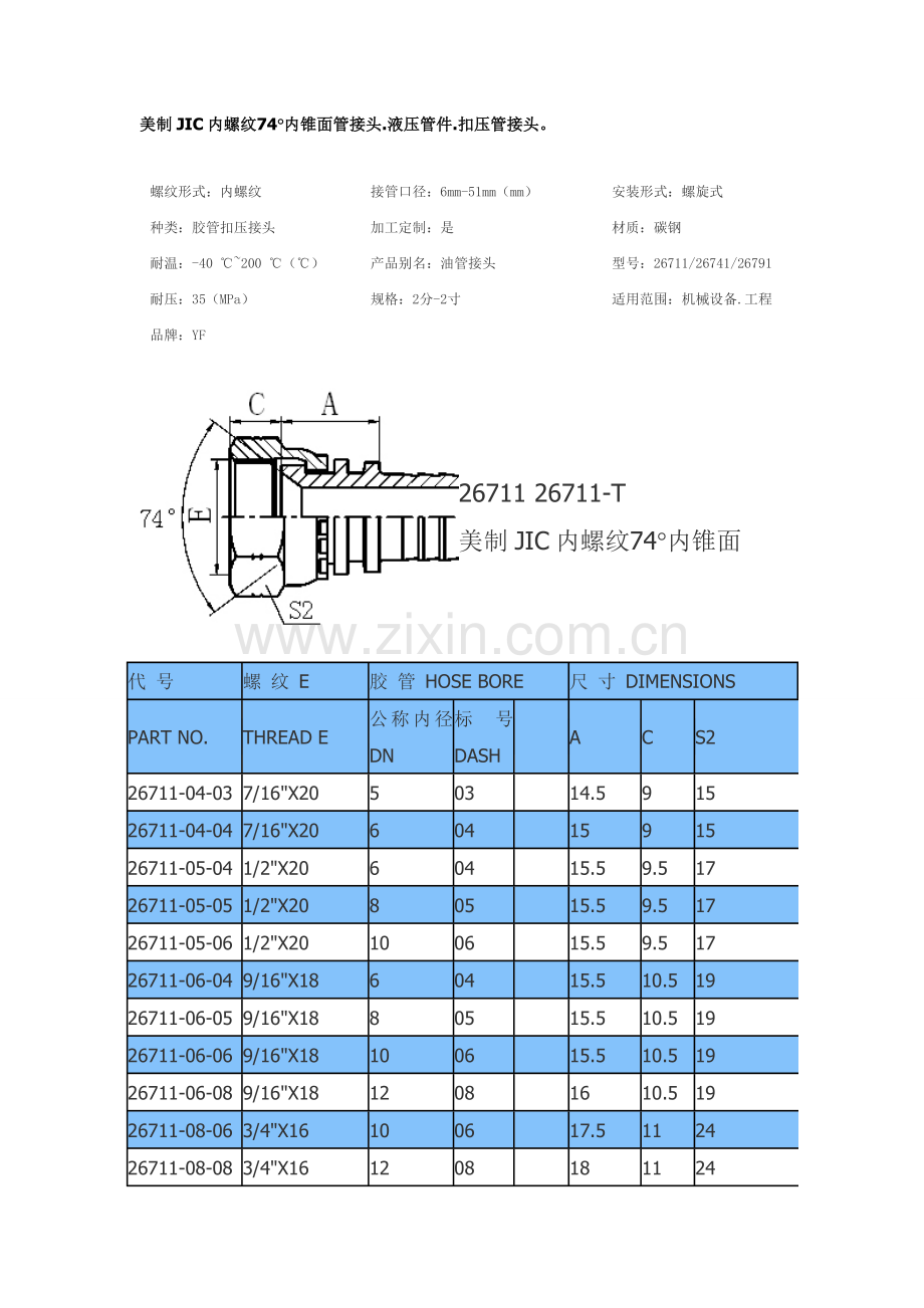 美制JIC内螺纹74°内锥面管接头.doc_第1页