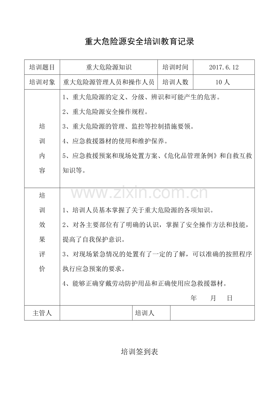 重大危险源安全培训教育记录.doc_第1页