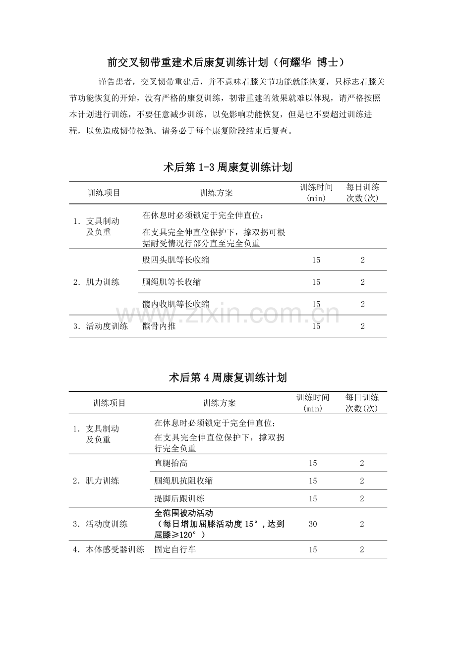 前交叉韧带重建术后康复训练计划.doc_第1页