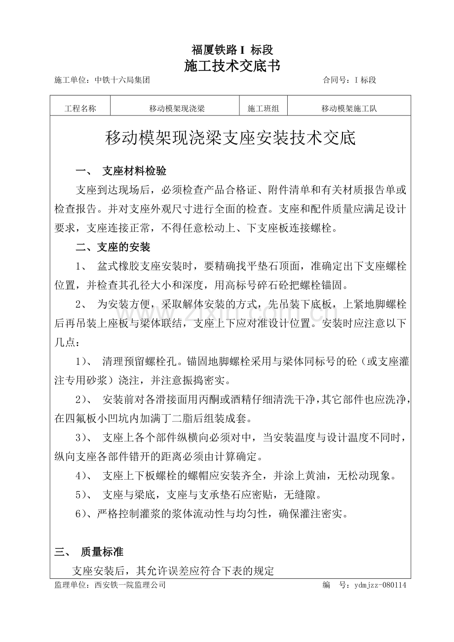 现浇简支箱梁支座安装技术交底.doc_第1页