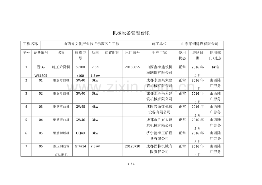 机械设备管理台账.docx_第1页