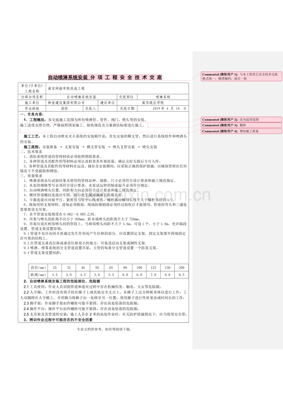 自动喷淋系统安装安全技术交底.doc_第1页